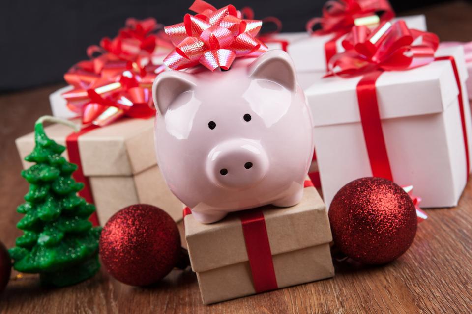 Piggy bank wrapped in a bow