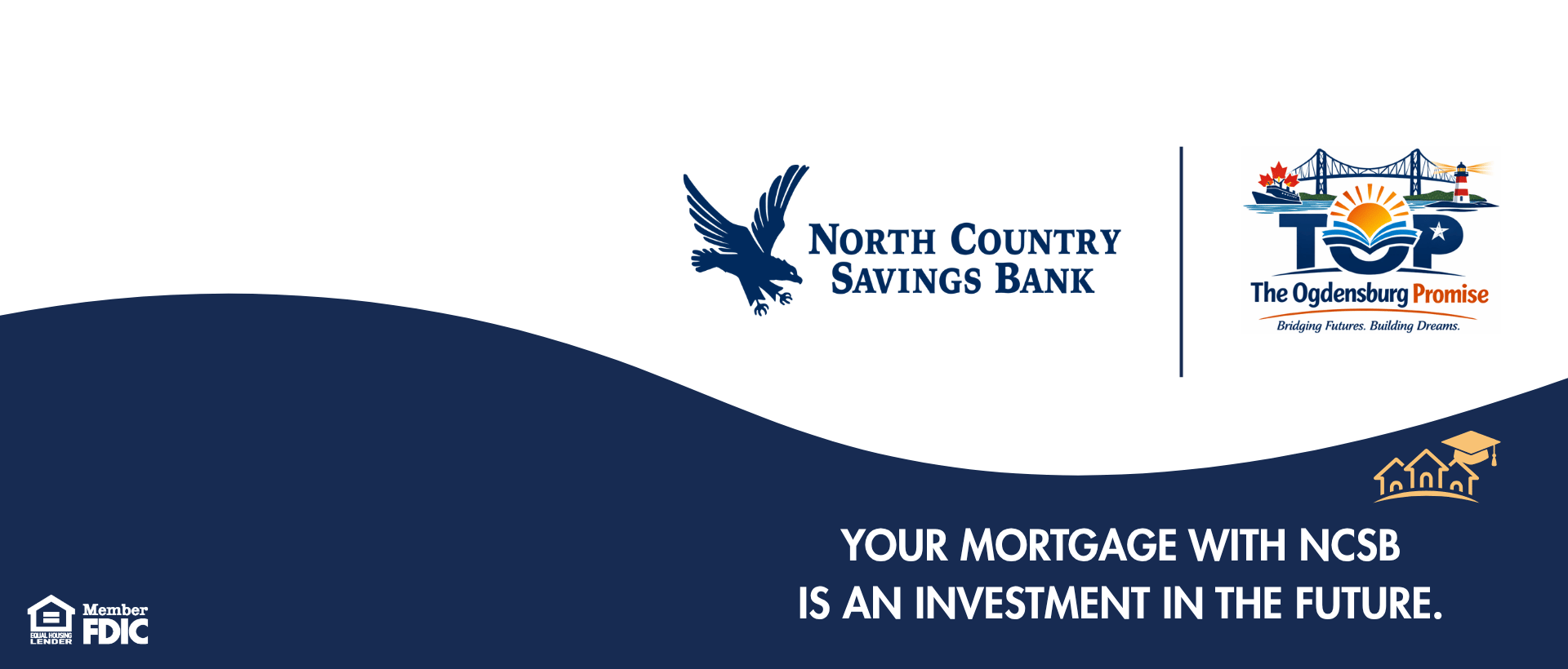 Graphic accouncing NCSB's pledge of 1% interest earned on Ogdensburg City mortgages to the Ogdensburg Promise